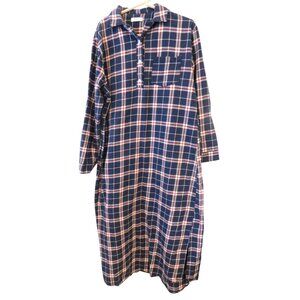 Latuza Men Size L Large Dark Blue Plaid Cotton Nightshirt Sleepshirt